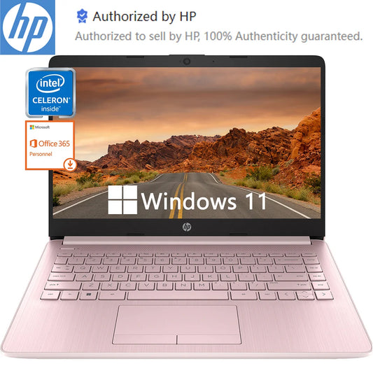 HP Newest 14" Business Laptop,Intel Celeron N4120,16GB RAM,320GB Storage(64GB eMMC+256GB Micro SD),1 Year Office 365,Pink