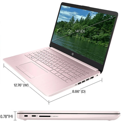 HP Newest 14" Business Laptop,Intel Celeron N4120,16GB RAM,320GB Storage(64GB eMMC+256GB Micro SD),1 Year Office 365,Pink