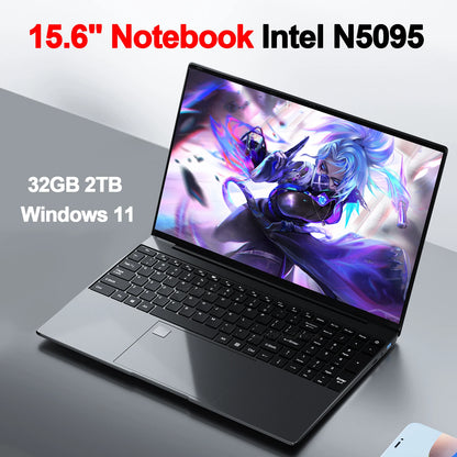 15.6" Portable Laptop Windows 11 32GB Ram DDR4 2TB SSD  Notebook Pc Gamer Intel N5095 Office Computer with Backlit Fingerprint