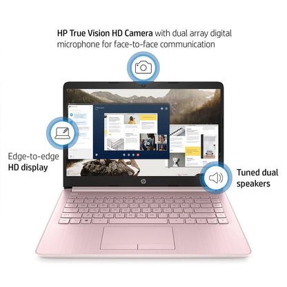 HP Newest 14" Business Laptop,Intel Celeron N4120,16GB RAM,320GB Storage(64GB eMMC+256GB Micro SD),1 Year Office 365,Pink