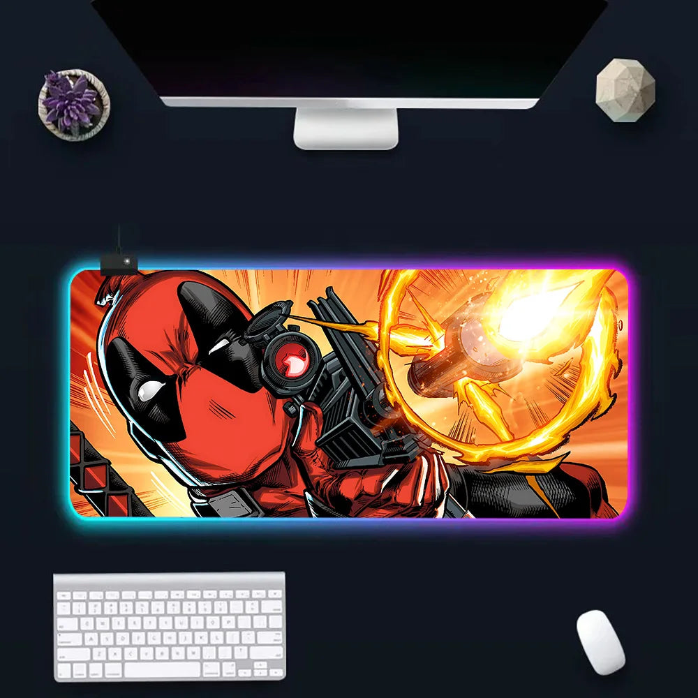 Super Hero Deadpools RGB Pc Gamer Keyboard Mouse Pad Mousepad LED Glowing Mouse Mats Rubber Gaming Computer Mausepad