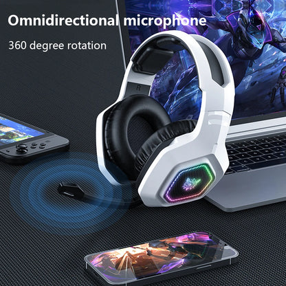 Wireless Gaming Headset 2.4GHz/BT 5.3/Wired Over Ear Headphones RGB Light Gaming Headphones for PS4 PC Laptop