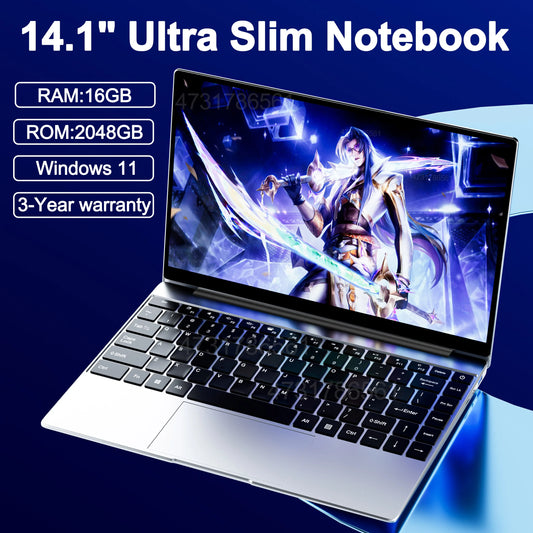 14.1" Ultra Slim Laptop 16GB RAM 2TB SSD Intel N3700 Notebook Gamer  Windows 11 Pro