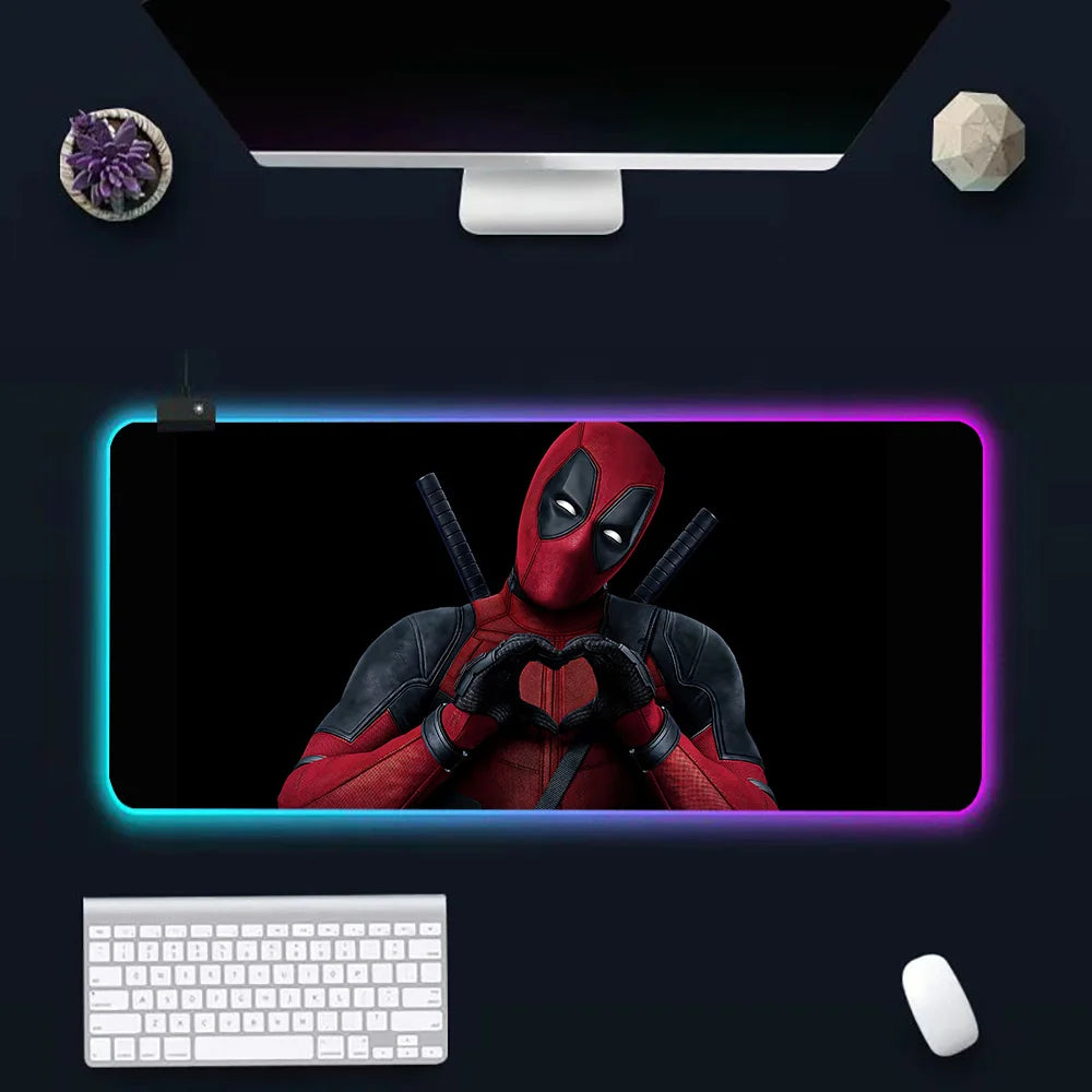 Super Hero Deadpools RGB Pc Gamer Keyboard Mouse Pad Mousepad LED Glowing Mouse Mats Rubber Gaming Computer Mausepad