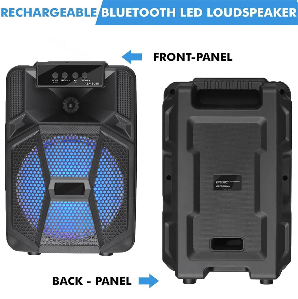 8'' Portable Bluetooth Speaker Sub Woofer Heavy Bass Sound System Party Karaoke Dj Led Light Loud Rechargeable Speaker