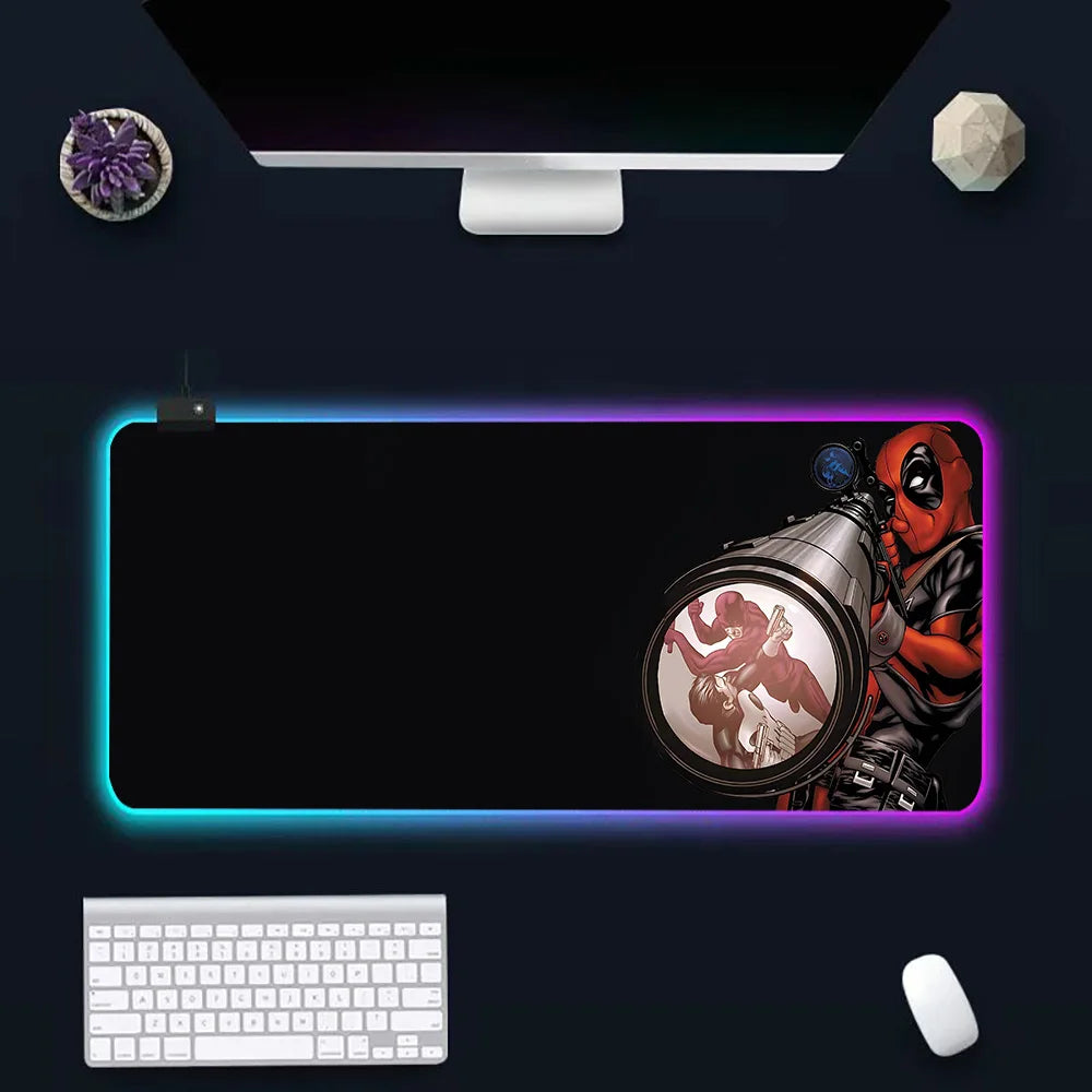 Super Hero Deadpools RGB Pc Gamer Keyboard Mouse Pad Mousepad LED Glowing Mouse Mats Rubber Gaming Computer Mausepad