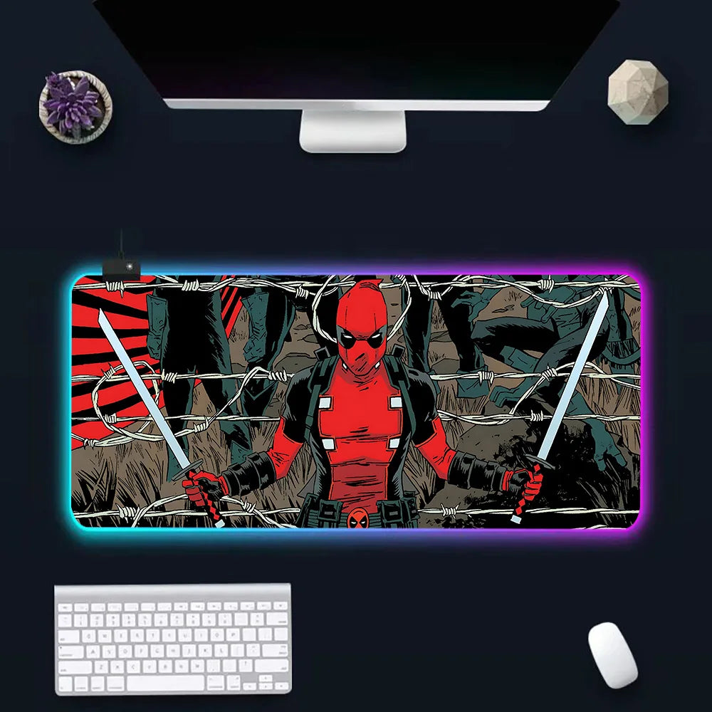 Super Hero Deadpools RGB Pc Gamer Keyboard Mouse Pad Mousepad LED Glowing Mouse Mats Rubber Gaming Computer Mausepad