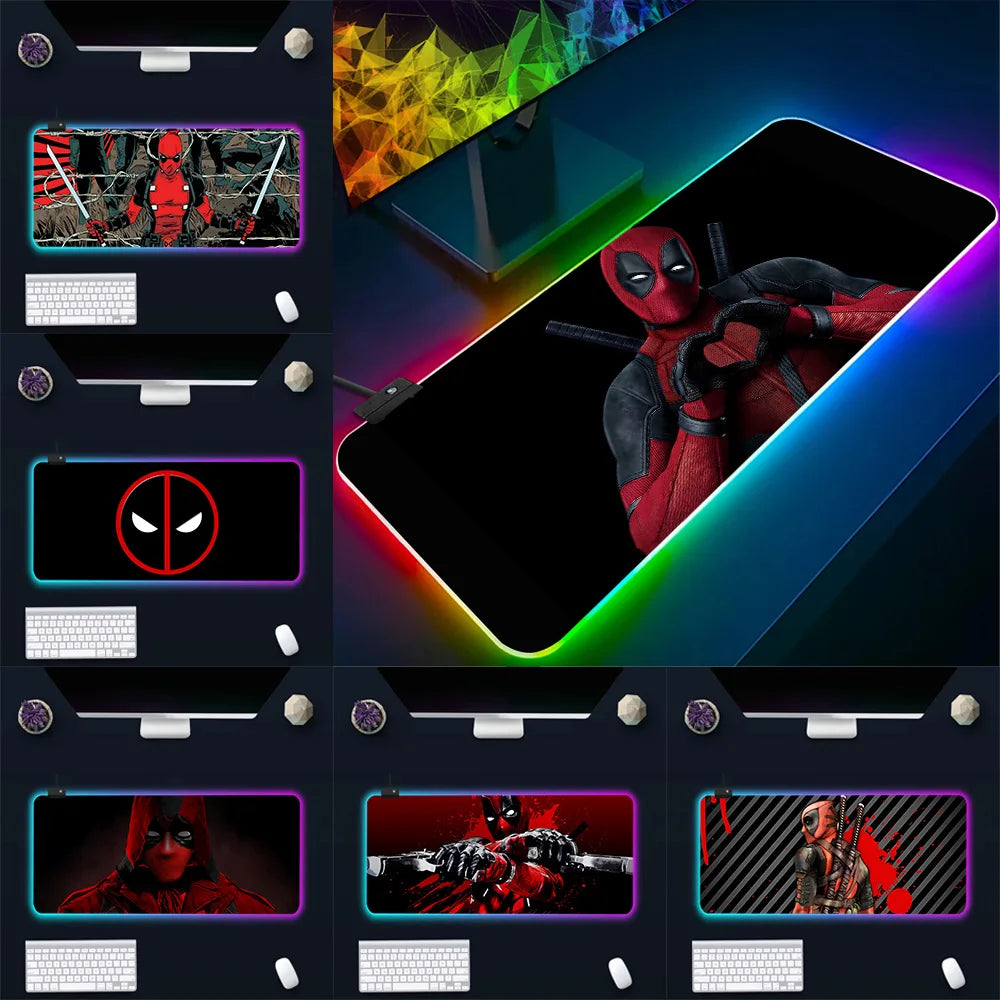 Super Hero Deadpools RGB Pc Gamer Keyboard Mouse Pad Mousepad LED Glowing Mouse Mats Rubber Gaming Computer Mausepad