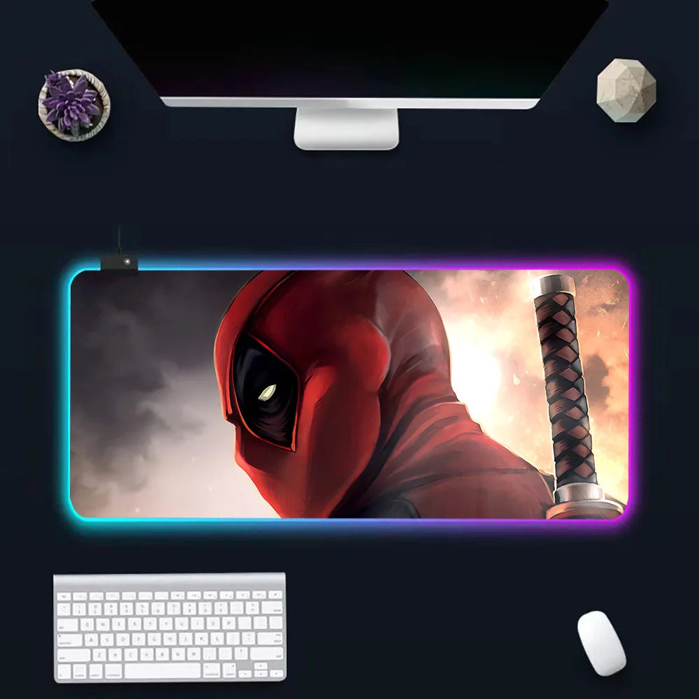 Super Hero Deadpools RGB Pc Gamer Keyboard Mouse Pad Mousepad LED Glowing Mouse Mats Rubber Gaming Computer Mausepad