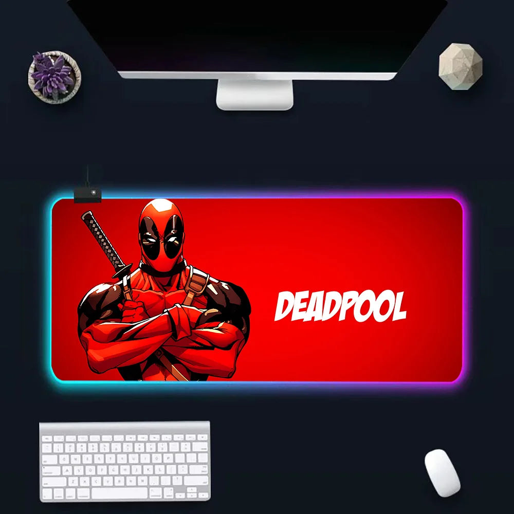 Super Hero Deadpools RGB Pc Gamer Keyboard Mouse Pad Mousepad LED Glowing Mouse Mats Rubber Gaming Computer Mausepad