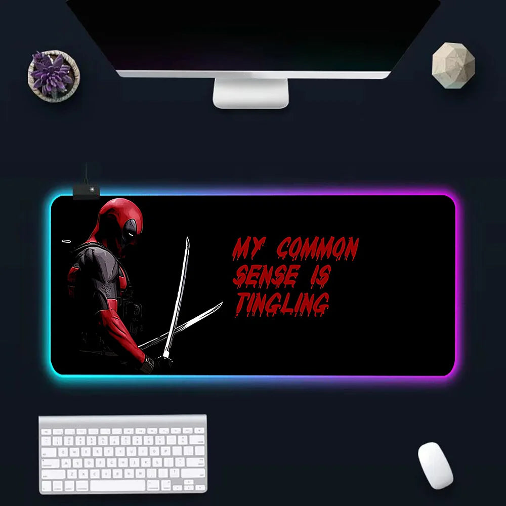 Super Hero Deadpools RGB Pc Gamer Keyboard Mouse Pad Mousepad LED Glowing Mouse Mats Rubber Gaming Computer Mausepad