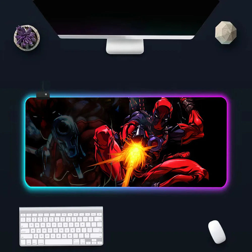 Super Hero Deadpools RGB Pc Gamer Keyboard Mouse Pad Mousepad LED Glowing Mouse Mats Rubber Gaming Computer Mausepad