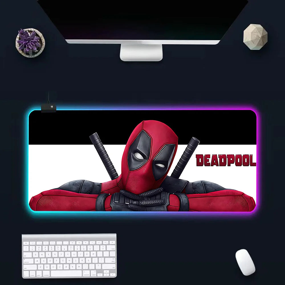 Super Hero Deadpools RGB Pc Gamer Keyboard Mouse Pad Mousepad LED Glowing Mouse Mats Rubber Gaming Computer Mausepad