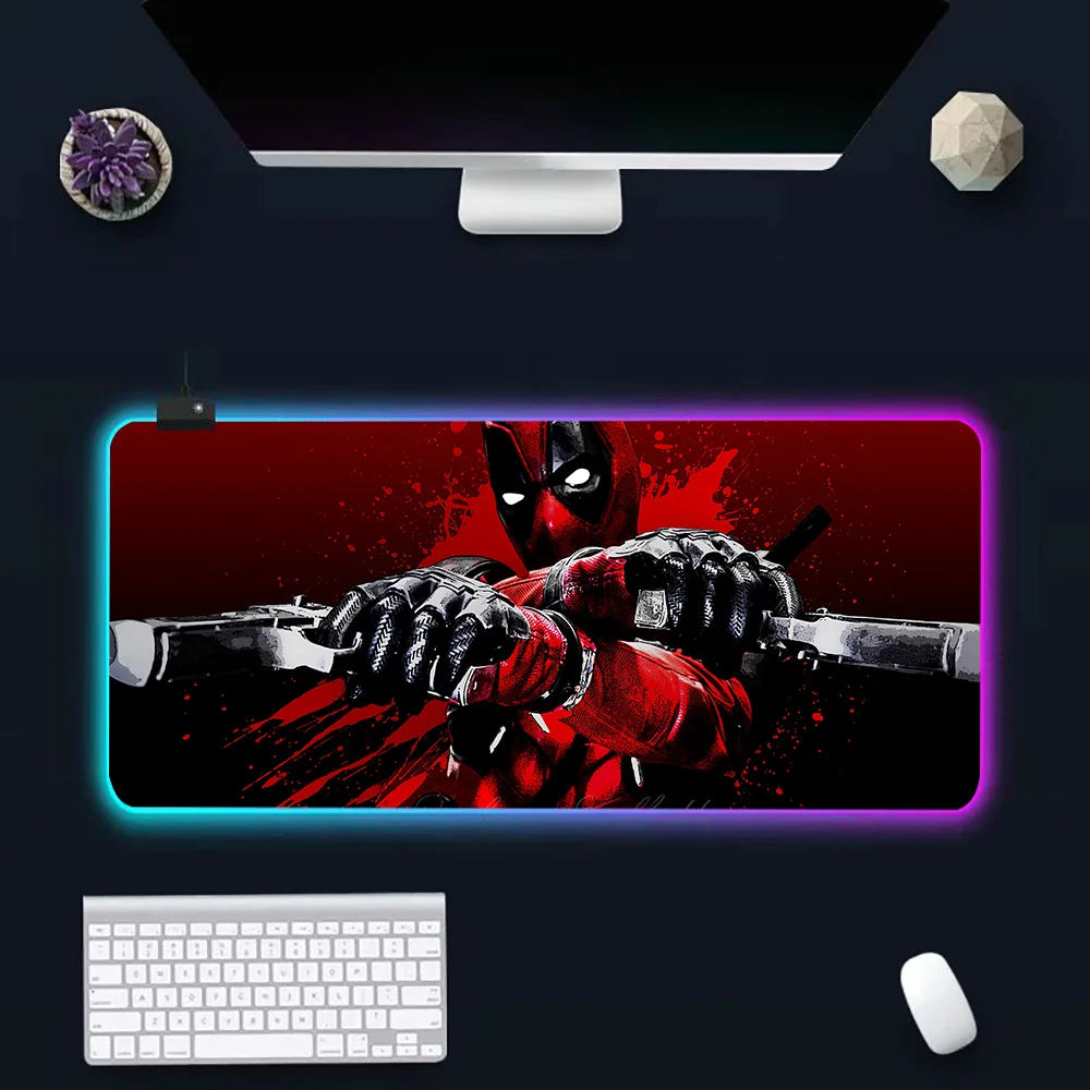 Super Hero Deadpools RGB Pc Gamer Keyboard Mouse Pad Mousepad LED Glowing Mouse Mats Rubber Gaming Computer Mausepad