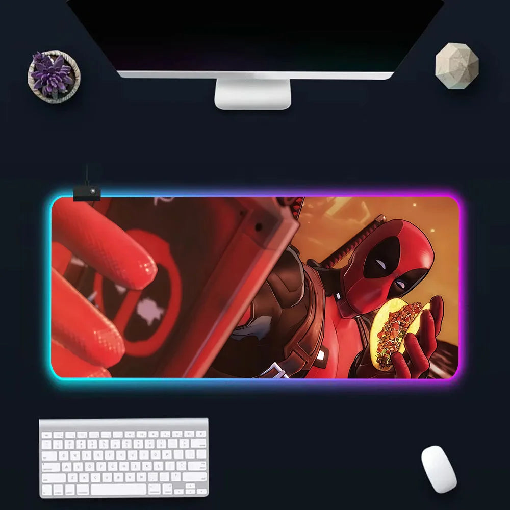 Super Hero Deadpools RGB Pc Gamer Keyboard Mouse Pad Mousepad LED Glowing Mouse Mats Rubber Gaming Computer Mausepad