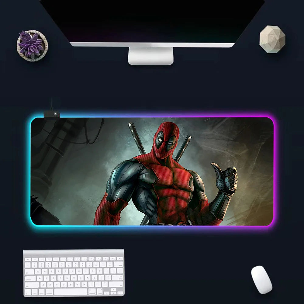 Super Hero Deadpools RGB Pc Gamer Keyboard Mouse Pad Mousepad LED Glowing Mouse Mats Rubber Gaming Computer Mausepad