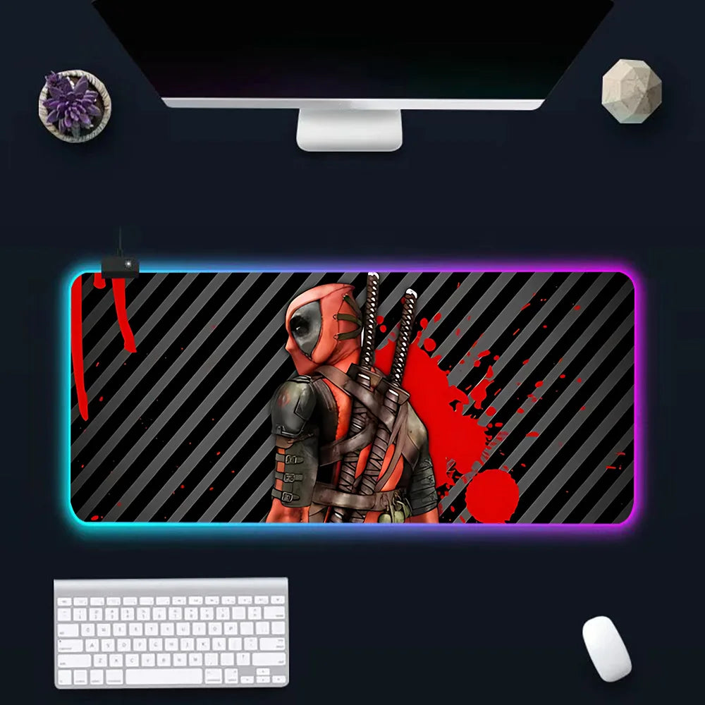 Super Hero Deadpools RGB Pc Gamer Keyboard Mouse Pad Mousepad LED Glowing Mouse Mats Rubber Gaming Computer Mausepad